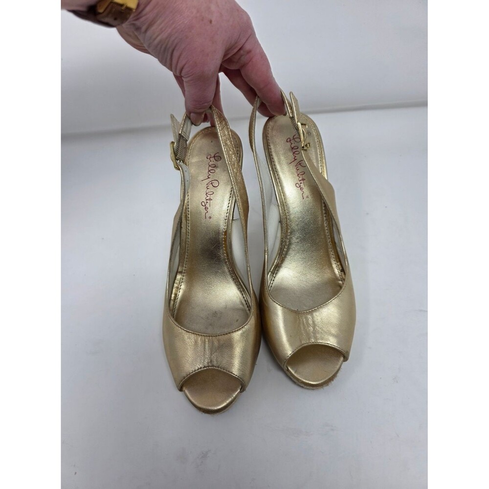Lilly Pulitzer Metallic Gold Platform Wedge Sandals Size 9M